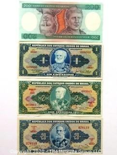 Four Vintage Bank Notes or Currency From Brazil.- Cruzeiro