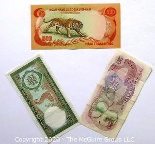 Three Vintage Bank Notes or Currency From Vietnam. 