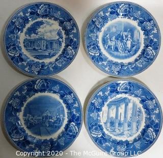 Set of 4 Blue & White Transfer Fine Porcelain Plates by Wedgwood - Washington Bicentennial Plates 