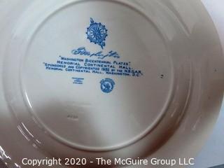 Set of 4 Blue & White Transfer Fine Porcelain Plates by Wedgwood - Washington Bicentennial Plates 