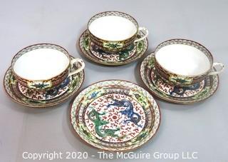 Set of 3 Asian Fine Porcelain Hand Painted Cups & Saucers (one extra saucer)