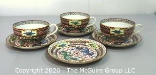 Set of 3 Asian Fine Porcelain Hand Painted Cups & Saucers (one extra saucer)