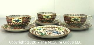 Set of 3 Asian Fine Porcelain Hand Painted Cups & Saucers (one extra saucer)