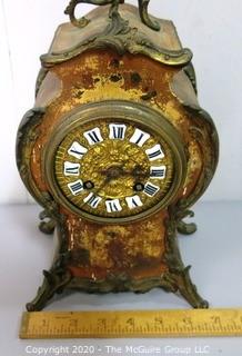 Antique Samuel Marti Et Cie French Mantel Clock Hand Painted in Gilt Case with Brass Footings and Bronze Mechanisms. 