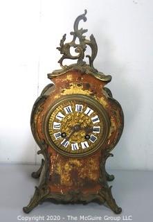 Antique Samuel Marti Et Cie French Mantel Clock Hand Painted in Gilt Case with Brass Footings and Bronze Mechanisms. 