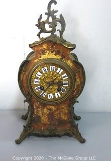 Antique Samuel Marti Et Cie French Mantel Clock Hand Painted in Gilt Case with Brass Footings and Bronze Mechanisms. 