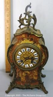 Antique Samuel Marti Et Cie French Mantel Clock Hand Painted in Gilt Case with Brass Footings and Bronze Mechanisms. 