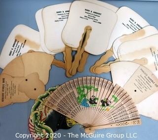 Collection of Hand Fans, Many from Funeral Homes with Advertising.