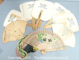 Collection of Hand Fans, Many from Funeral Homes with Advertising.