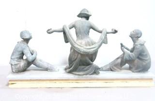 Heavy Bronze or Lead Sculpture.  Made in France and mounted to marble base.  Measures approximately 14" x 10".