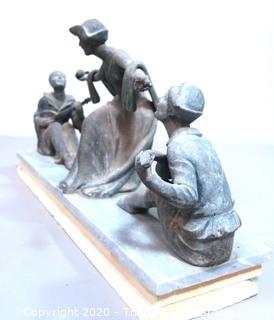 Heavy Bronze or Lead Sculpture.  Made in France and mounted to marble base.  Measures approximately 14" x 10".