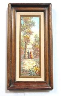 Framed Oil on Canvas Signed by Impressionist Artist Alan Walters.  A Walk in the Woods. Measures Approx. 9" x 17"