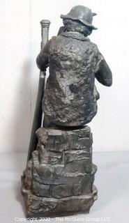 Cast Metal Statue of Boy Playing Harp.  With Repair. Measures Approx 21" x 7"