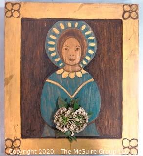 Wood Hand Carved Folk Art Painting.  Three Dimensional.  Signed by Artist.