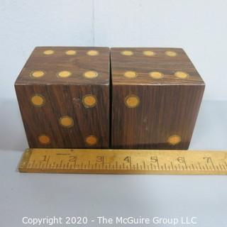 Large Table Top Decorative Dice.  Wood with Brass Inlay.