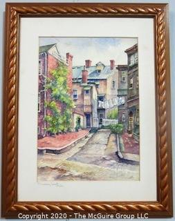 Framed Watercolor of Irving Court, Philadelphia signed by Artist Elizabeth.  No Glass. Measures approximately 18" x 14". 