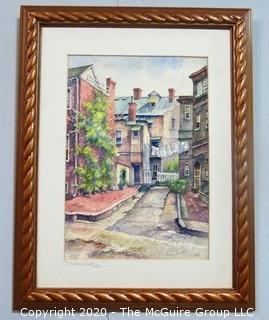 Framed Watercolor of Irving Court, Philadelphia signed by Artist Elizabeth.  No Glass. Measures approximately 18" x 14". 