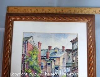 Framed Watercolor of Irving Court, Philadelphia signed by Artist Elizabeth.  No Glass. Measures approximately 18" x 14". 