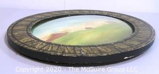 Oval Convex Glass Frame with Faux Paint of Farm Scene