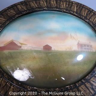 Oval Convex Glass Frame with Faux Paint of Farm Scene