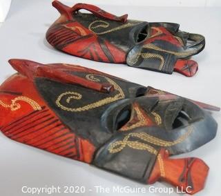 Set of Two Hand Painted & Carved African Masks.  Measure approx 11" x 6