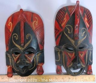 Set of Two Hand Painted & Carved African Masks.  Measure approx 11" x 6