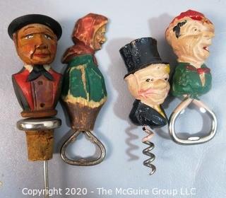 Collection of Bottle Openers Including Coca Cola and  Wood Hand Carved.