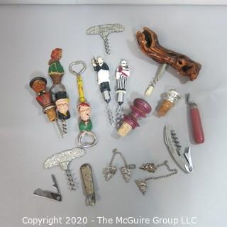 Collection of Bottle Openers Including Coca Cola and  Wood Hand Carved.