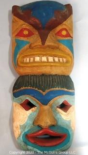 Carved Wooden Tiki Totem or Double Mask