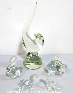 Group of Clear Crystal and Art Glass Figurines of Animals including Birds, Horses, etc