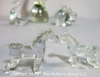 Group of Clear Crystal and Art Glass Figurines of Animals including Birds, Horses, etc