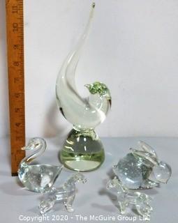 Group of Clear Crystal and Art Glass Figurines of Animals including Birds, Horses, etc