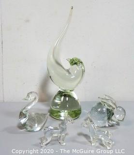 Group of Clear Crystal and Art Glass Figurines of Animals including Birds, Horses, etc