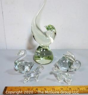 Group of Clear Crystal and Art Glass Figurines of Animals including Birds, Horses, etc