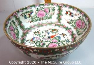 Asian Inspired Hand Painted Porcelain Serving Bowl.  Measures approximately 10" in diameter.