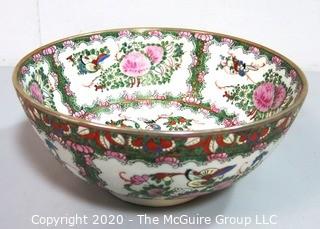 Asian Inspired Hand Painted Porcelain Serving Bowl.  Measures approximately 10" in diameter.