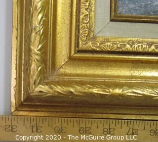 Gilt Framed Oil on Canvas Painting of Herons on Water Signed by Artist and Measures approximately 32" x 28" with Frame