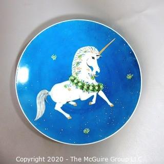 2” Large Decorative Collector Unicorn Platter Plate Blue Gold Signed By Hardy,