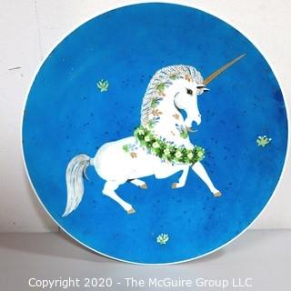 2” Large Decorative Collector Unicorn Platter Plate Blue Gold Signed By Hardy,