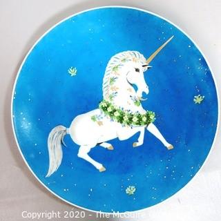 2” Large Decorative Collector Unicorn Platter Plate Blue Gold Signed By Hardy,