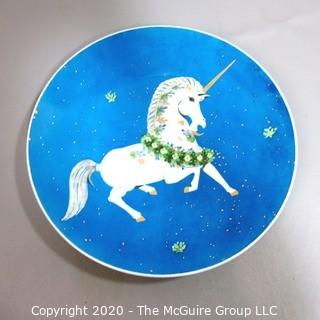 2” Large Decorative Collector Unicorn Platter Plate Blue Gold Signed By Hardy,