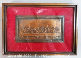 Heavy Framed Copper Bas Relief of Di Vinci Last Supper.  Measures approximately 8" x 11"