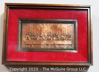 Heavy Framed Copper Bas Relief of Di Vinci Last Supper.  Measures approximately 8" x 11"