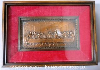 Heavy Framed Copper Bas Relief of Di Vinci Last Supper.  Measures approximately 8" x 11"