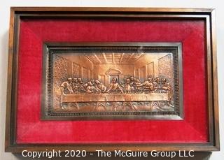 Heavy Framed Copper Bas Relief of Di Vinci Last Supper.  Measures approximately 8" x 11"