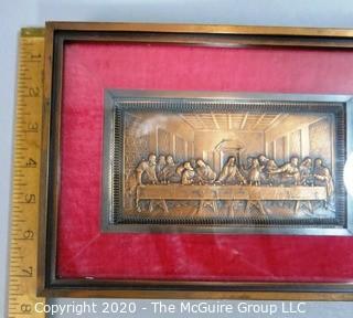 Heavy Framed Copper Bas Relief of Di Vinci Last Supper.  Measures approximately 8" x 11"