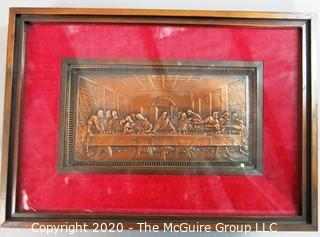 Heavy Framed Copper Bas Relief of Di Vinci Last Supper.  Measures approximately 8" x 11"