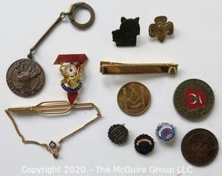 Group of Vintage Masonic, Scouts, Elks Club Etc. Pins etc. 