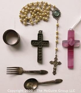 Rosary, Cross Pendants, Child Fork & Spoon & Napkin Ring