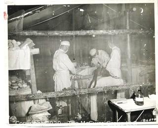 WWII 1943 Black & White Photograph of Surgery in Field Hospital in Bougninville France.  Measures approximately 8" x 10".